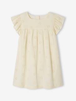 -Robe fille gaze de coton brodée fleurs
