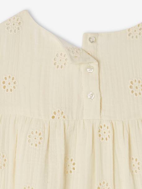 Robe fille gaze de coton brodée fleurs bleu pâle+corail+vanille+vert sauge - vertbaudet enfant 
