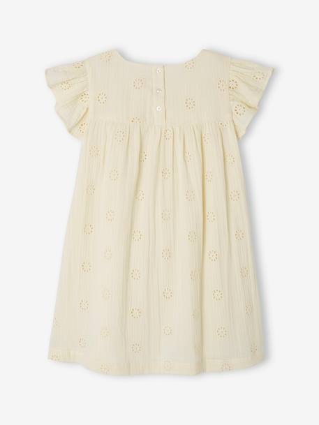 Robe fille gaze de coton brodée fleurs bleu pâle+corail+vanille+vert sauge - vertbaudet enfant 
