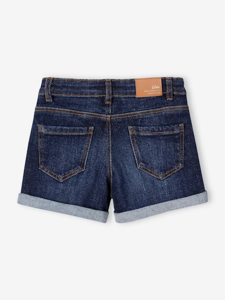 Short en jean brodé fleurs fille noeud imprimé fleurs denim brut - vertbaudet enfant 
