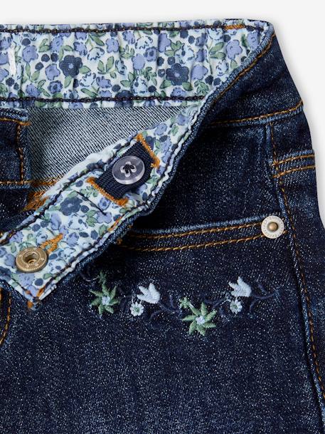 Short en jean brodé fleurs fille noeud imprimé fleurs denim brut - vertbaudet enfant 
