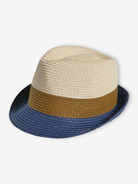Driekleurige hoed in panamastijl met stro-look voor jongens hout - vertbaudet enfant 