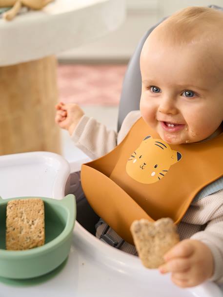 Set van 2 siliconen slabbetjes bruin+grijsblauw+roze, bedrukt+saliegroen - vertbaudet enfant 