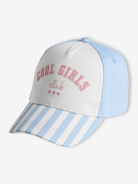 Casquette fille 'Cool Girls Club' rayé bleu+rayé rose - vertbaudet enfant 