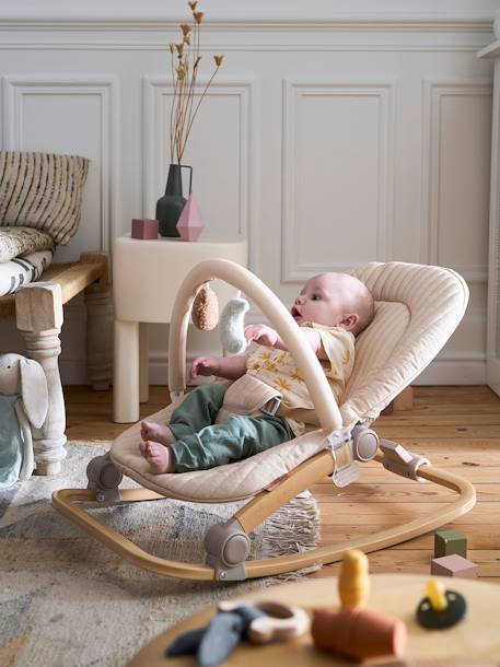 Transat avec arche Babydream beige imprimé+écru+gris/blanc+marine+tilleul - vertbaudet enfant 