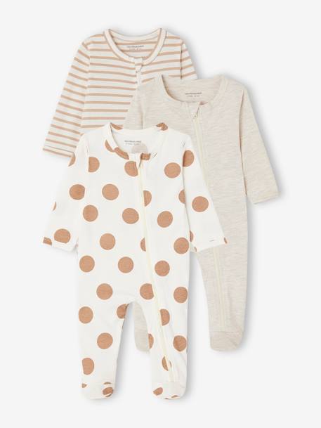 Set van 3 pyjama's van jersey met rits BASICS cappuccino+chambrayblauw+rouge - vertbaudet enfant 