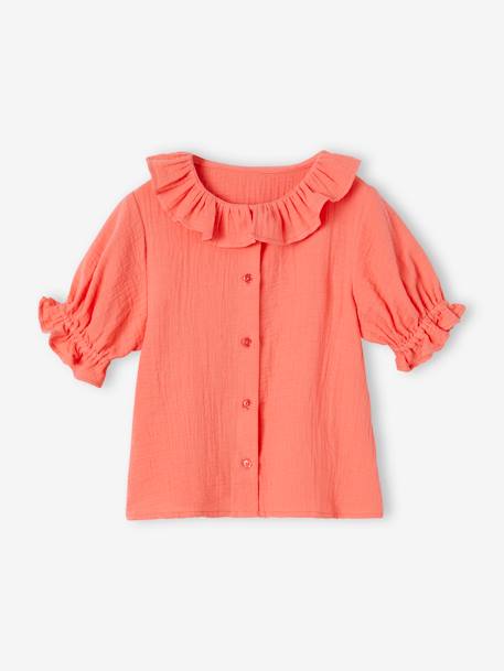 Blouse à collerette en gaze de coton fille corail - vertbaudet enfant 