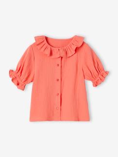 Meisje-Hemd, blouse, tuniek-Meisjesblouse met kraagje van katoengaas