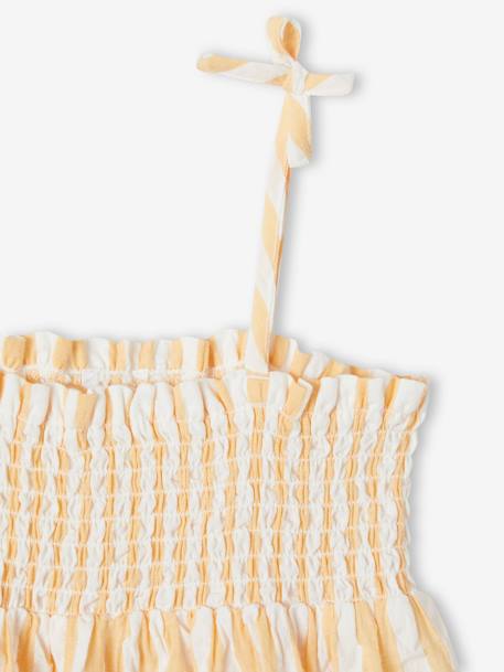 Robe à smocks rayée en seersucker fille rayé jaune - vertbaudet enfant 
