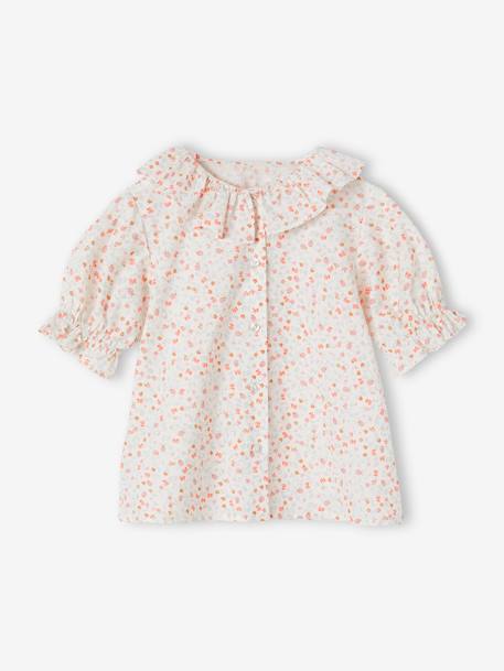 Meisjesblouse met kraagje van katoengaas ecru+koraal - vertbaudet enfant 