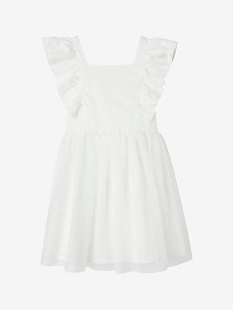 Robe cérémonie fille satin de coton à volants écru+vert sauge - vertbaudet enfant 
