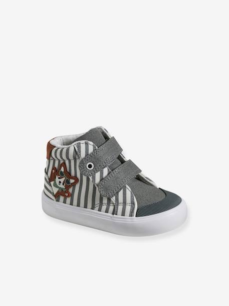 Hoge babysneakers met klittenband grijs, gestreept - vertbaudet enfant 
