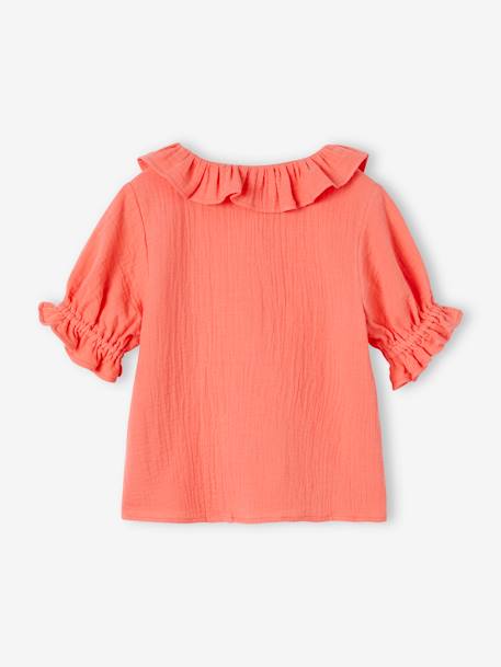 Blouse à collerette en gaze de coton fille corail - vertbaudet enfant 