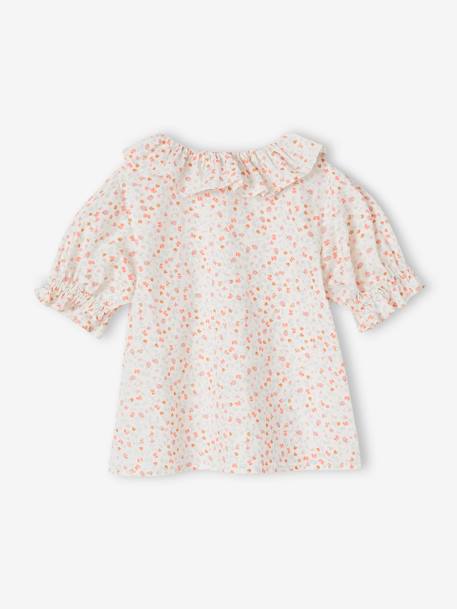 Blouse à collerette en gaze de coton fille corail+écru - vertbaudet enfant 