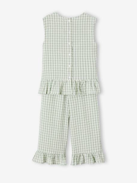 Meisjesset blouse + 7/8e broek saliegroen+snoepjesroze - vertbaudet enfant 