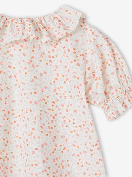 Blouse à collerette en gaze de coton fille corail+écru - vertbaudet enfant 