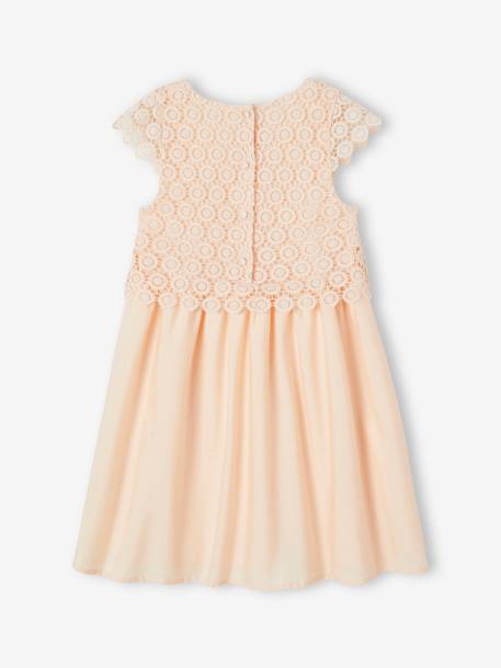 Robe cérémonie fille effet 2 en 1 haut en macramé ivoire+rose nude - vertbaudet enfant 