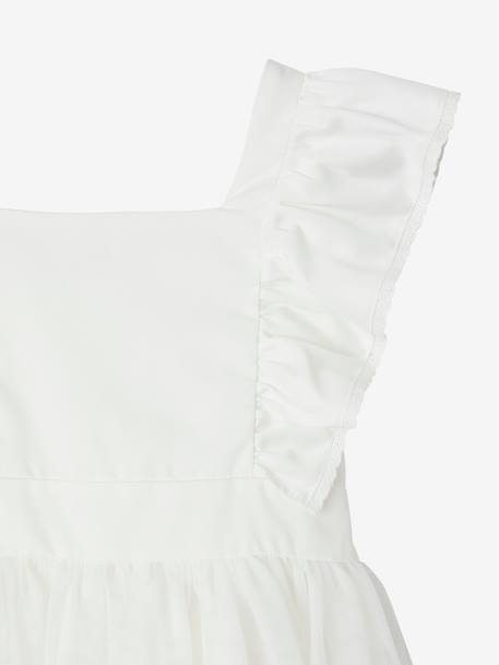 Robe cérémonie fille satin de coton à volants écru+vert sauge - vertbaudet enfant 