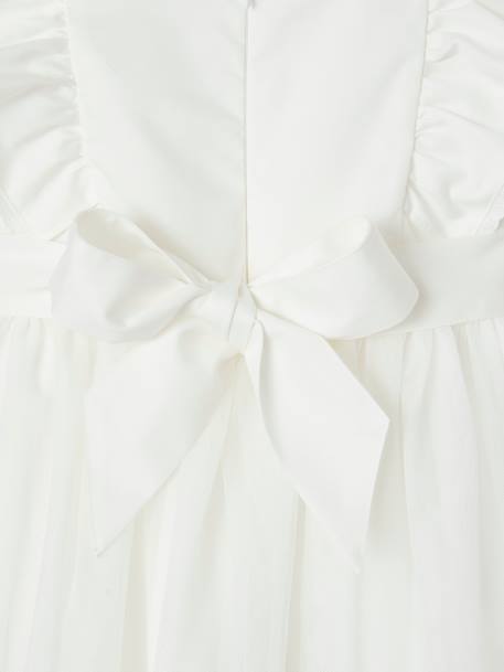 Robe cérémonie fille satin de coton à volants écru+vert sauge - vertbaudet enfant 