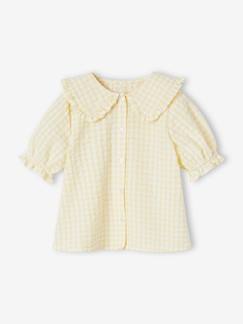 Meisje-Hemd, blouse, tuniek-Geruite meisjesblouse met grote kraag met ruches