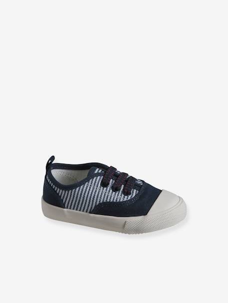 Gestreepte babysneakers van canvas met elastische veters blauw, gestreept - vertbaudet enfant 