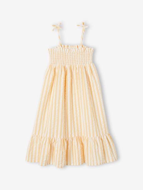 Robe à smocks rayée en seersucker fille rayé jaune - vertbaudet enfant 