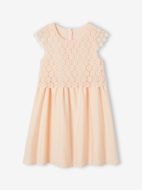 Robe cérémonie fille effet 2 en 1 haut en macramé ivoire+rose nude - vertbaudet enfant 