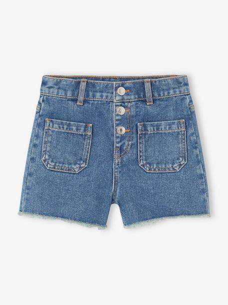 Short en jean fille bas effiloché stone - vertbaudet enfant 
