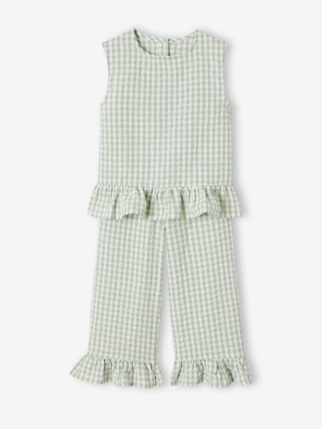 Ensemble fille blouse pantalon 7/8ème rose bonbon+vert sauge - vertbaudet enfant 