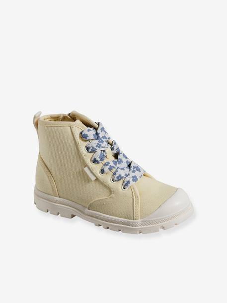 Hoge stoffen sneakers met gekartelde zool voor meisjes lichtgeel - vertbaudet enfant 