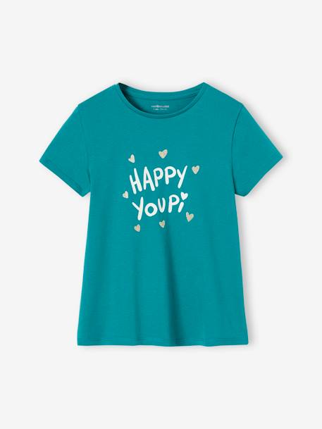 T-shirt met tekst meisjes aardbei+dennen+ecru+hemelsblauw+koraal+lichtblauw+marineblauw+rood+snoepjesroze+vanille - vertbaudet enfant 