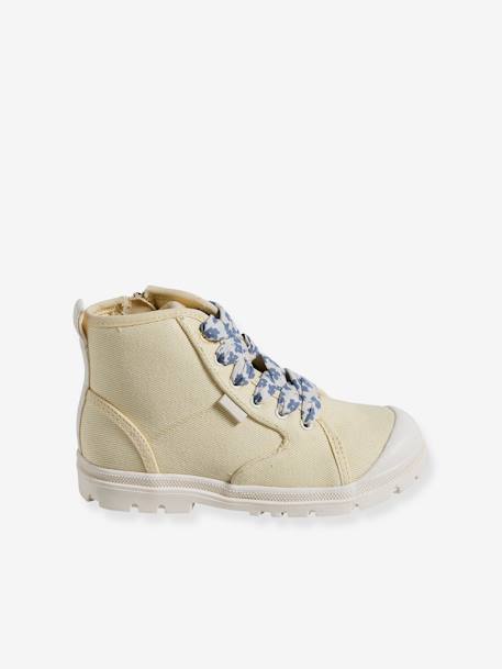 Hoge stoffen sneakers met gekartelde zool voor meisjes lichtgeel - vertbaudet enfant 