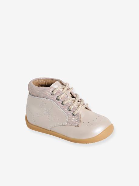 Bottines bébé premiers pas cuir à lacets beige irisé+camel - vertbaudet enfant 