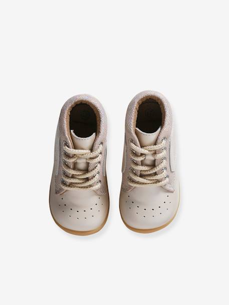 Chaussures premiers pas bébé lacets beige irisé+camel+MARRON CLAIR UNI - vertbaudet enfant 