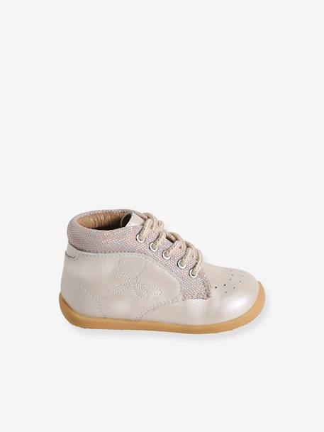 Chaussures premiers pas bébé lacets beige irisé+camel+MARRON CLAIR UNI - vertbaudet enfant 