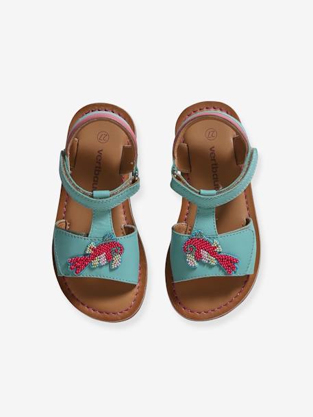 Sandales scratchées cuir enfant collection maternelle turquoise - vertbaudet enfant 