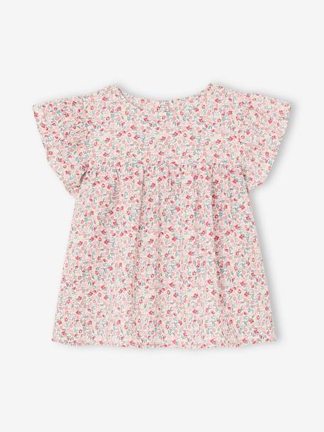 Set blouse met bloemen en short van katoengaas voor meisjes lila+pastelgeel+saliegroen+vanille - vertbaudet enfant 