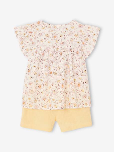 Fille-Ensemble-Ensemble fille blouse short en gaze de coton