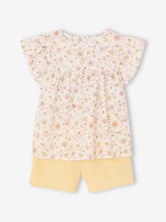 Meisje-Set-Set blouse met bloemen en short van katoengaas voor meisjes