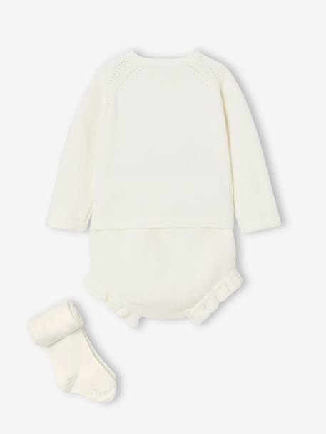 3-delige gebreide set: vest, bloomer en maillot voor pasgeborenen ecru - vertbaudet enfant 