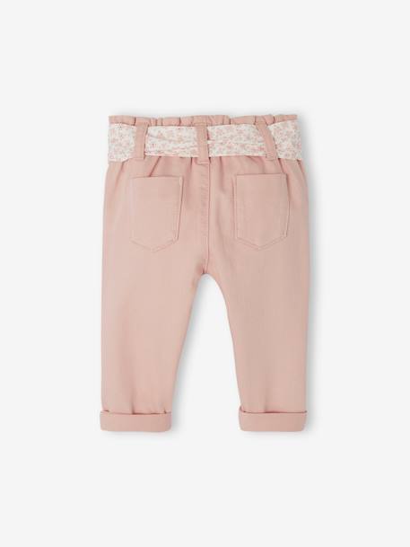 Paperbag babybroek met riem korstmos+lichtroze - vertbaudet enfant 