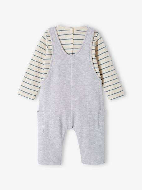 Fleece babyset met te personaliseren T-shirt en tuinbroek gemêleerd grijs+grijsblauw+karamel - vertbaudet enfant 