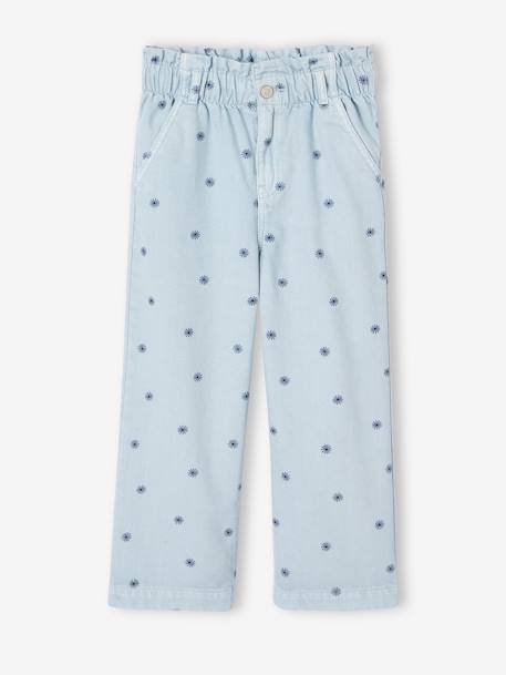Pantalon large à fleurs style paperbag fille bleu imprimé - vertbaudet enfant 