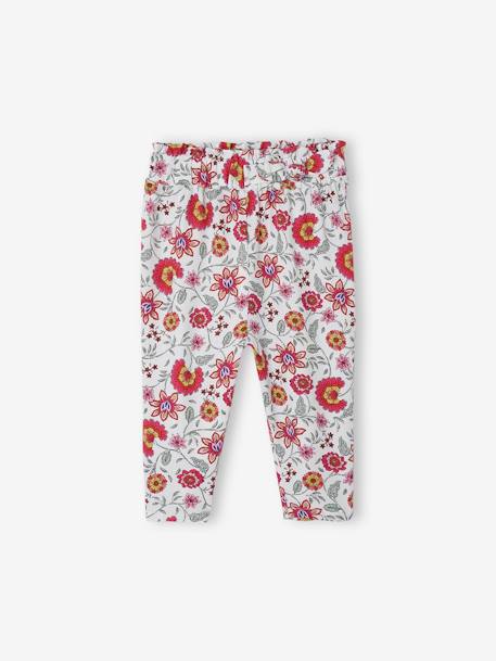 Pantalon fleuri bébé taille élastiquée écru - vertbaudet enfant 