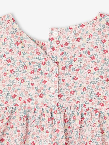 Set blouse met bloemen en short van katoengaas voor meisjes lila+pastelgeel+saliegroen+vanille - vertbaudet enfant 