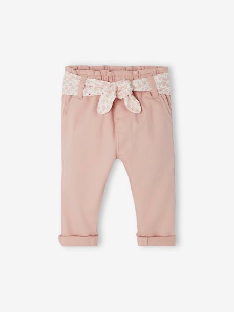 Paperbag babybroek met riem korstmos+lichtroze - vertbaudet enfant 