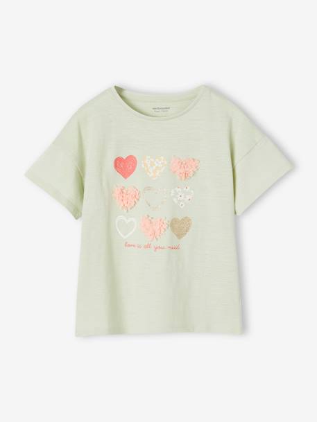 Meisjes-T-shirt met frisou-animatie en iriserende details abrikoos+amandelgroen+hemelsblauw+inktblauw+marineblauw, gestreept - vertbaudet enfant 