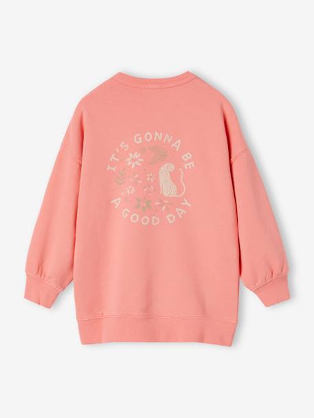 Lange meisjessweater met groot patroon op de rug koraal - vertbaudet enfant 