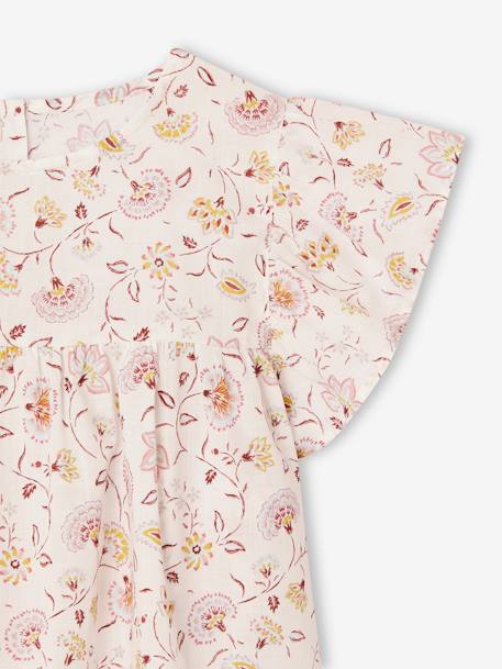 Set blouse met bloemen en short van katoengaas voor meisjes lila+pastelgeel+saliegroen+vanille - vertbaudet enfant 