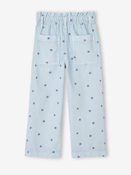 Pantalon large à fleurs style paperbag fille bleu imprimé - vertbaudet enfant 